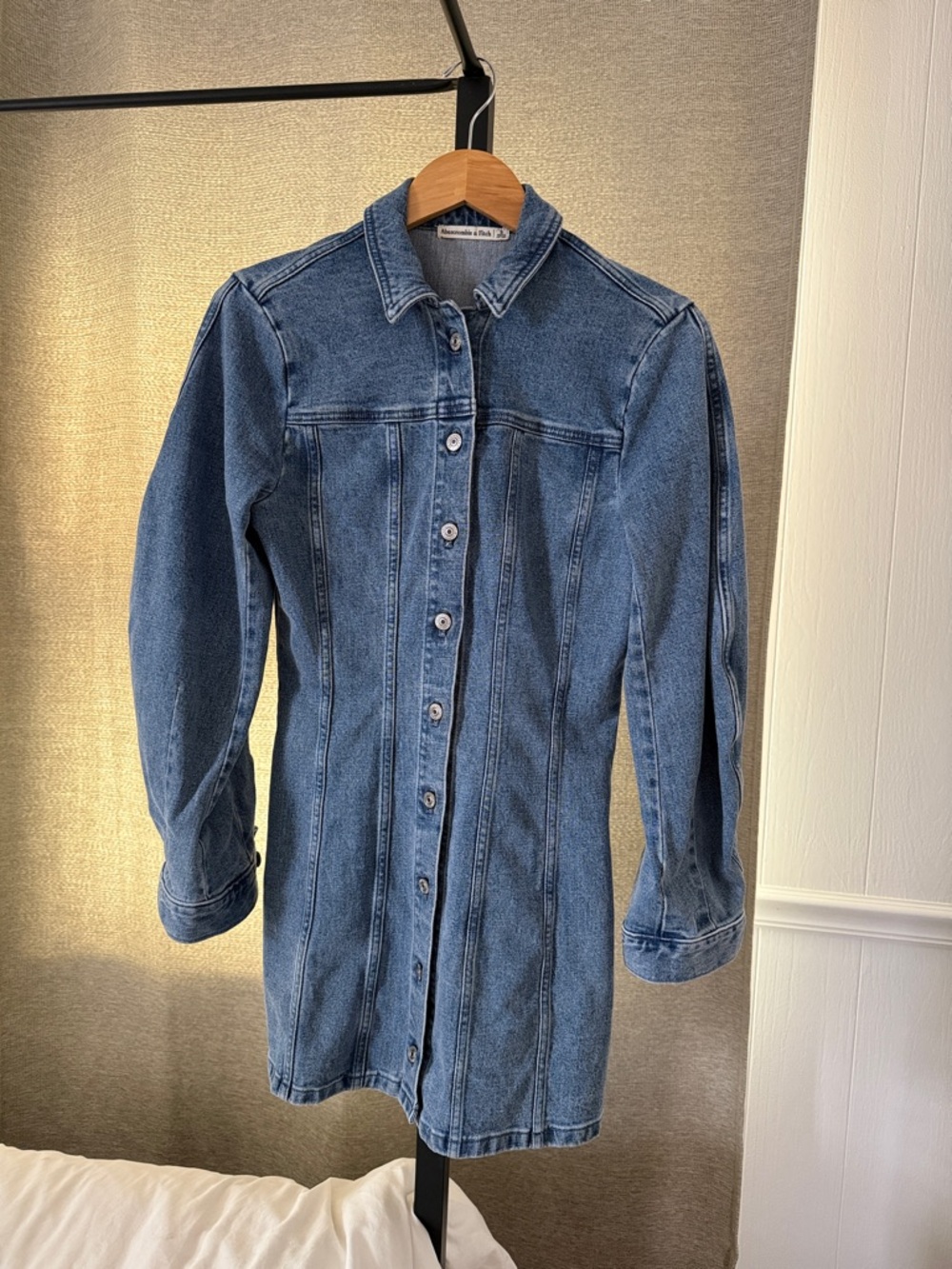 Abercrombie & Fitch Blue Denim Longline Button-Up Jacket